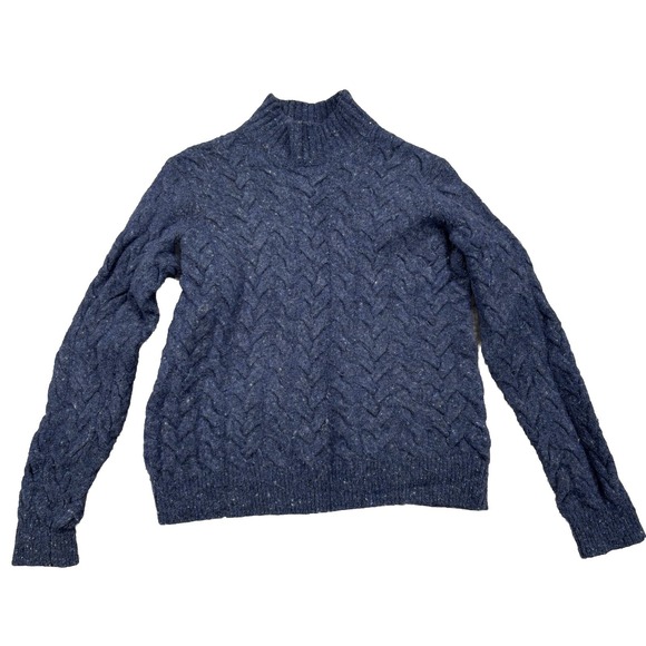 Joseph Abboud Sweater Mens Medium‎ Blue Cable Wool Alpaca Blend Fisherman Chunky - Picture 1 of 9